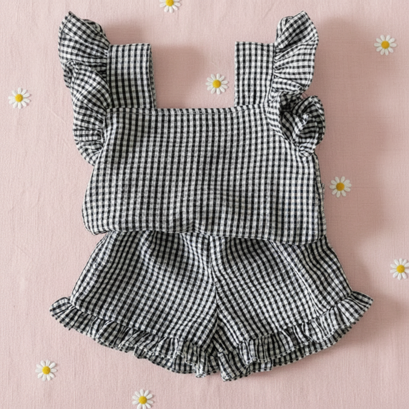 Girls Ruffle Tee – Luftig & Niedlich – Kinder-Set Schwarz / 73 (6–9 Monate) | Pädagogisches Holzspielzeug von Mein Kleines Baby