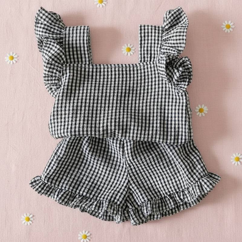 Girls Ruffle Tee – Luftig & Niedlich – Kinder-Set Schwarz / 73 (6–9 Monate) | Pädagogisches Holzspielzeug von Mein Kleines Baby