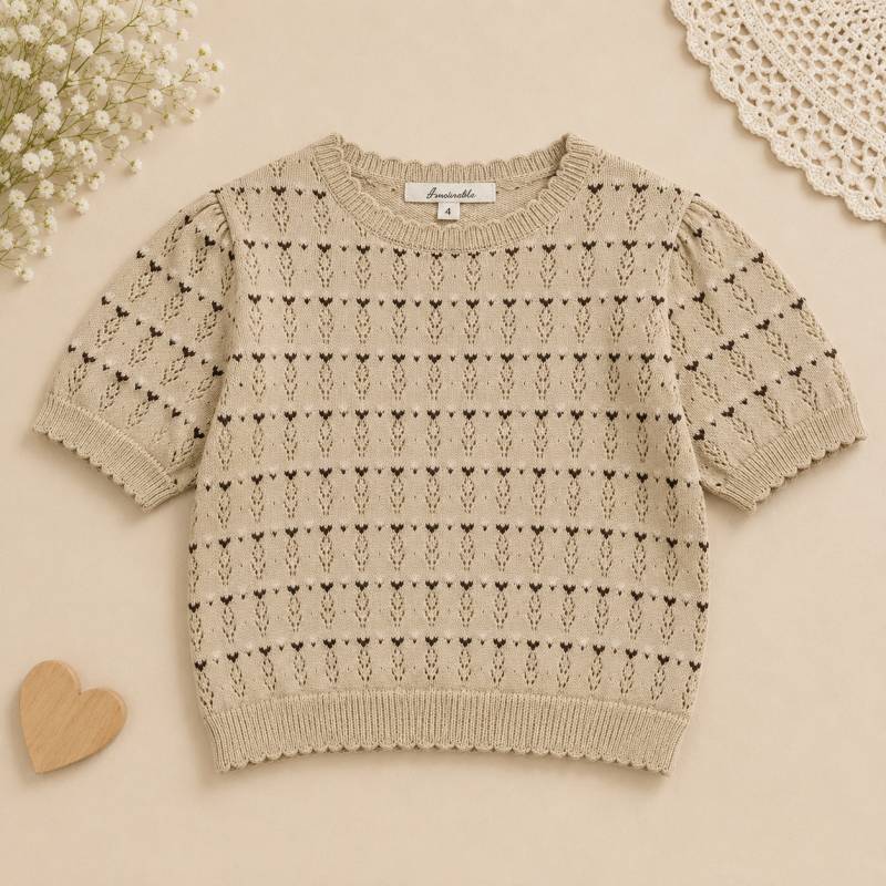 Girls Summer Fashion Top – Leicht & bequem – Vintage-Oberteil für Mädchen Braun Pullover / 120 (5–6 Jahre) | Pädagogisches Holzspielzeug von Mein Kleines Baby