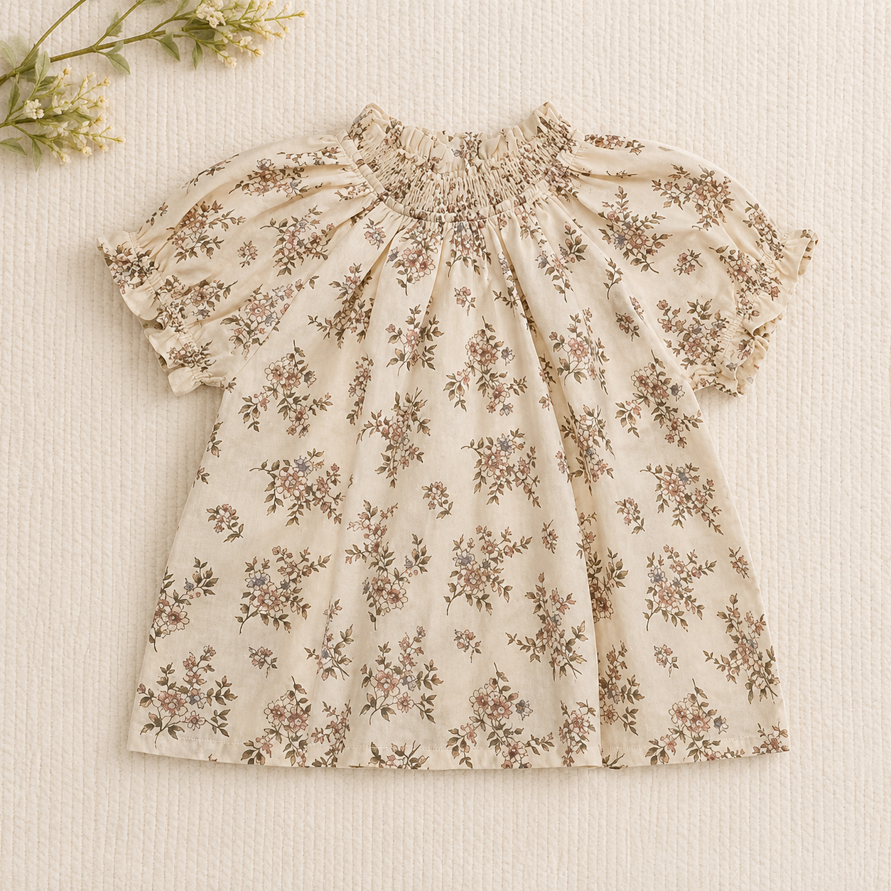 Girls Summer Fashion Top – Leicht & bequem – Vintage-Oberteil für Mädchen Braun mit Blumen / 110 (4–5 Jahre) | Pädagogisches Holzspielzeug von Mein Kleines Baby