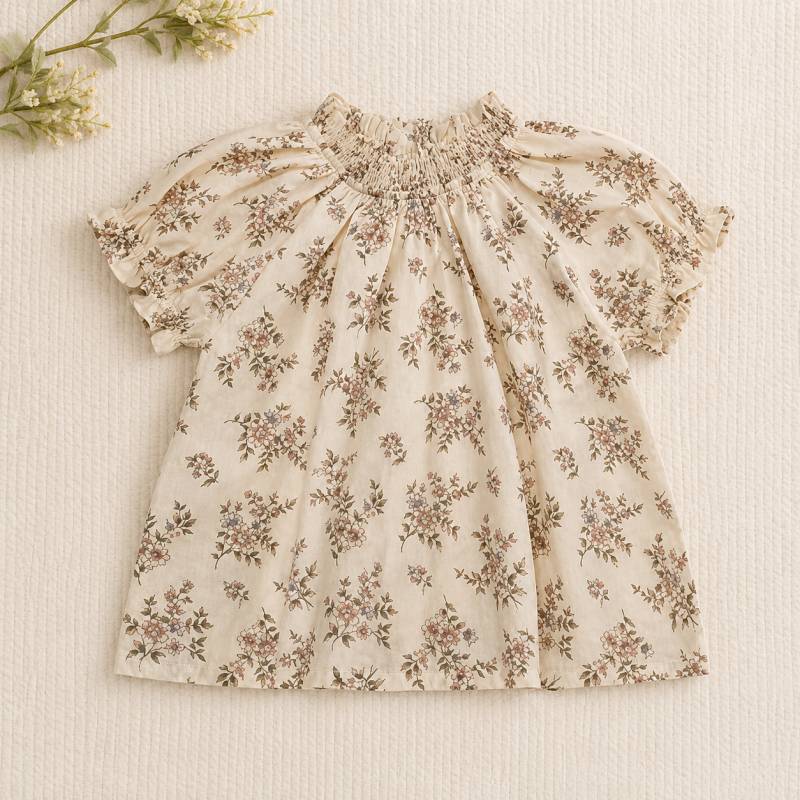 Girls Summer Fashion Top – Leicht & bequem – Vintage-Oberteil für Mädchen Braun mit Blumen / 110 (4–5 Jahre) | Pädagogisches Holzspielzeug von Mein Kleines Baby