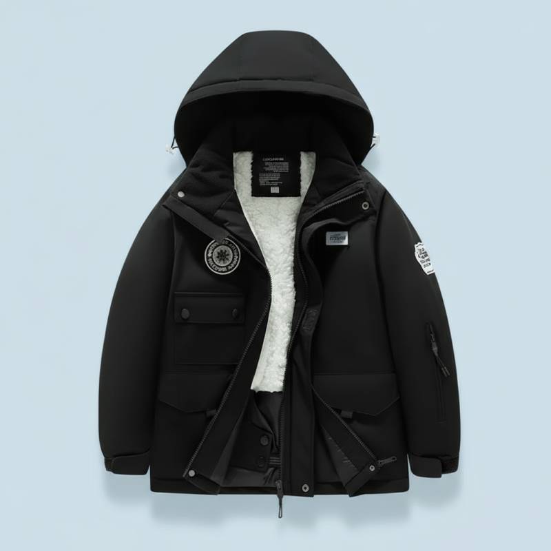 GlacierFit– Atmungsaktiv&schützend Wasserdicht – Skianzug mit Fleecefutter Schwarze Jacke / 120 (7–8 Jahre) | Pädagogisches Holzspielzeug von Mein Kleines Baby