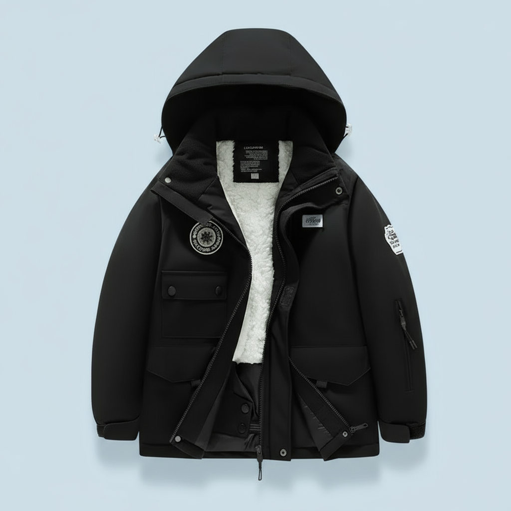 GlacierFit– Atmungsaktiv&schützend Wasserdicht – Skianzug mit Fleecefutter Schwarze Jacke / 130 (9–10 Jahre) | Pädagogisches Holzspielzeug von Mein Kleines Baby