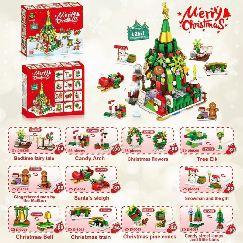 HolidayBlocks– Fröhlich&dekorativ– Weihnachts-Mini-Bausteine Weihnachtsbaum (12 in 1) | Pädagogisches Holzspielzeug von Mein Kleines Baby