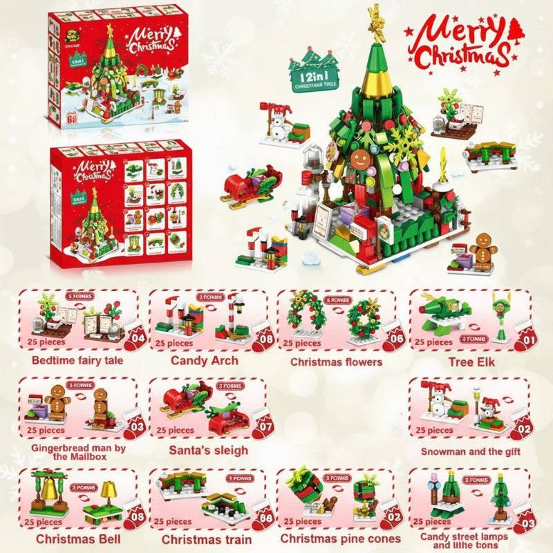 HolidayBlocks– Fröhlich&dekorativ– Weihnachts-Mini-Bausteine Weihnachtsbaum (12 in 1) | Pädagogisches Holzspielzeug von Mein Kleines Baby