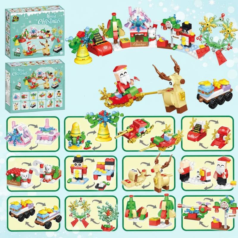 HolidayBlocks– Fröhlich&dekorativ– Weihnachts-Mini-Bausteine Weihnachtsfeier (12 in 1) | Pädagogisches Holzspielzeug von Mein Kleines Baby