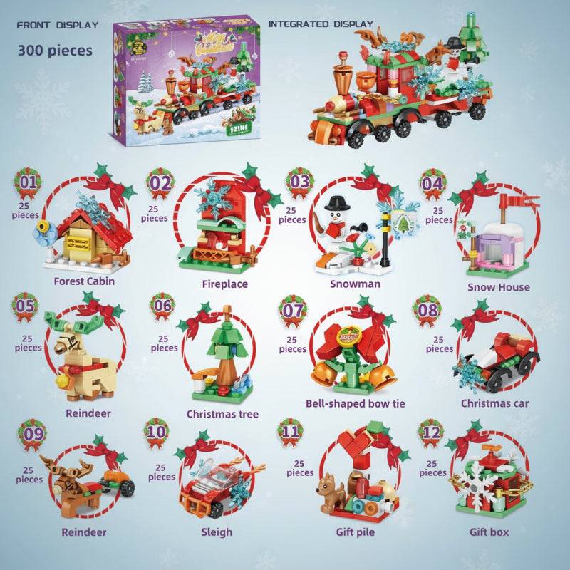 HolidayBlocks– Fröhlich&dekorativ– Weihnachts-Mini-Bausteine Weihnachtszug (12 in 1) | Pädagogisches Holzspielzeug von Mein Kleines Baby
