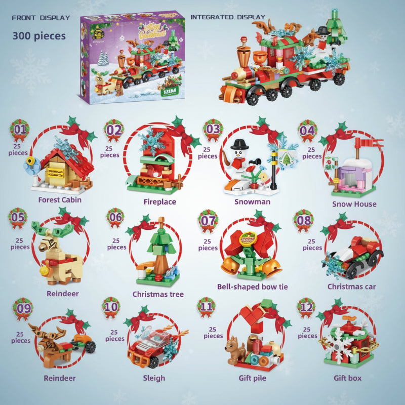 HolidayBlocks– Fröhlich&dekorativ– Weihnachts-Mini-Bausteine Weihnachtszug (12 in 1) | Pädagogisches Holzspielzeug von Mein Kleines Baby