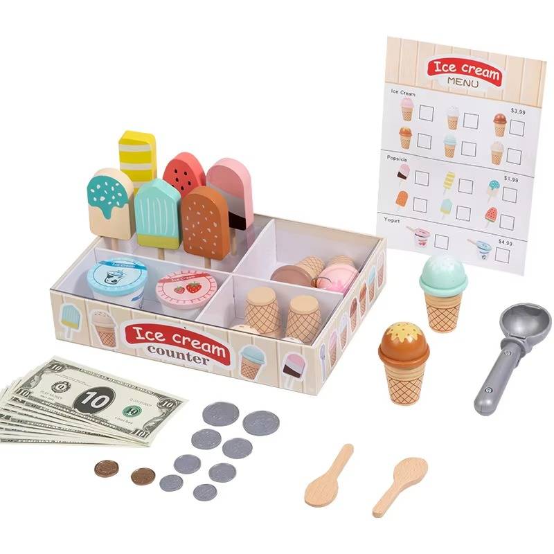 Ice Cream Playset™ - Kreativ og lærerig - legesæt med is Iskiosk med kasse og udbetaling | Pädagogisches Holzspielzeug von Mein Kleines Baby