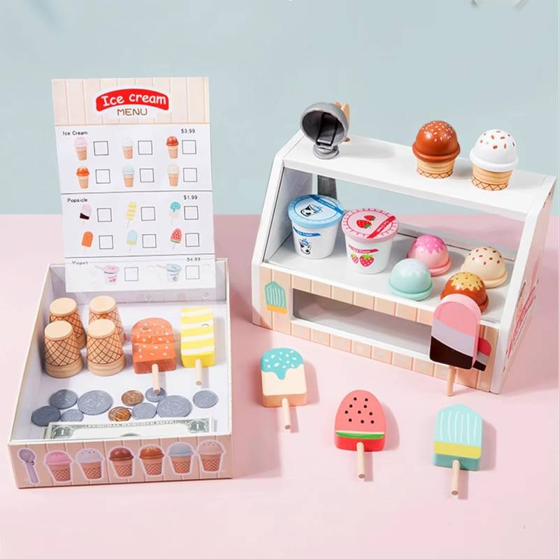 Ice Cream Playset™ - Kreativ und lehrreich - Eiscreme-Spielset Eisdiele mit Speisekarte | Pädagogisches Holzspielzeug von Mein Kleines Baby