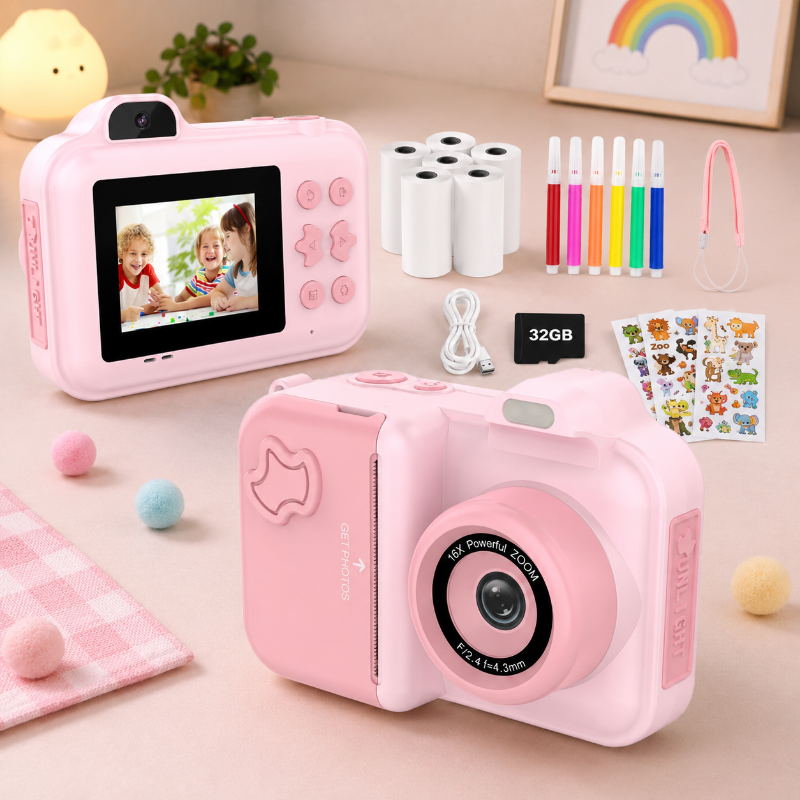 Instant Print Camera – Kreativ & interaktiv – Sofortbildkamera für Kinder Rosa | Pädagogisches Holzspielzeug von Mein Kleines Baby