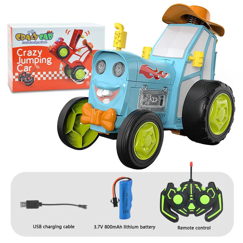 Jumping Car™ - Stunt-Zeit mit diesem Superstar - RC-Traktor Blau | Pädagogisches Holzspielzeug von Mein Kleines Baby