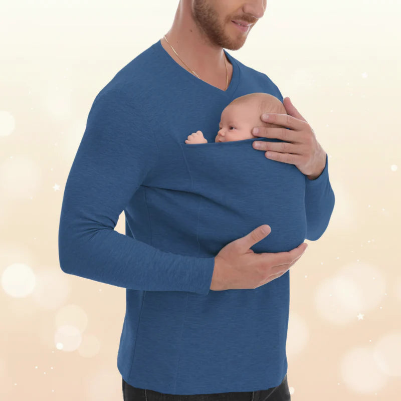 Kangaroo Pocket Shirt – Bequem & praktisch – T-Shirt-Babytrage für Männer Blå / 3XL (77 cm) | Pädagogisches Holzspielzeug von Mein Kleines Baby
