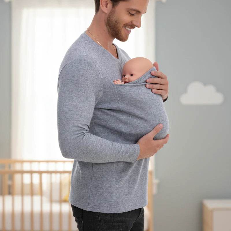 Kangaroo Pocket Shirt – Bequem & praktisch – T-Shirt-Babytrage für Männer Grå / 2XL (75 cm) | Pädagogisches Holzspielzeug von Mein Kleines Baby