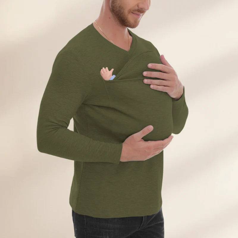 Kangaroo Pocket Shirt – Bequem & praktisch – T-Shirt-Babytrage für Männer Grönt / S (70 cm) | Pädagogisches Holzspielzeug von Mein Kleines Baby