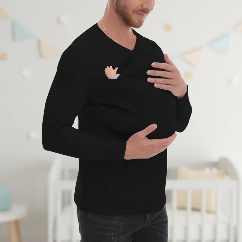 Kangaroo Pocket Shirt – Bequem & praktisch – T-Shirt-Babytrage für Männer Schwarz / M (71 cm) | Pädagogisches Holzspielzeug von Mein Kleines Baby
