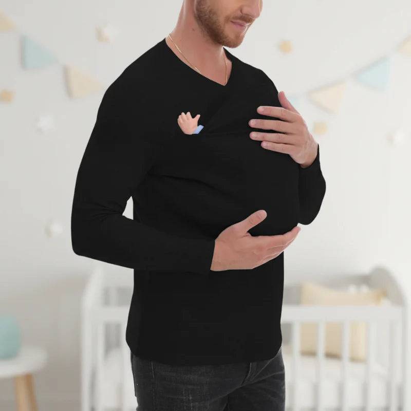 Kangaroo Pocket Shirt – Bequem & praktisch – T-Shirt-Babytrage für Männer Schwarz / XL (73 cm) | Pädagogisches Holzspielzeug von Mein Kleines Baby