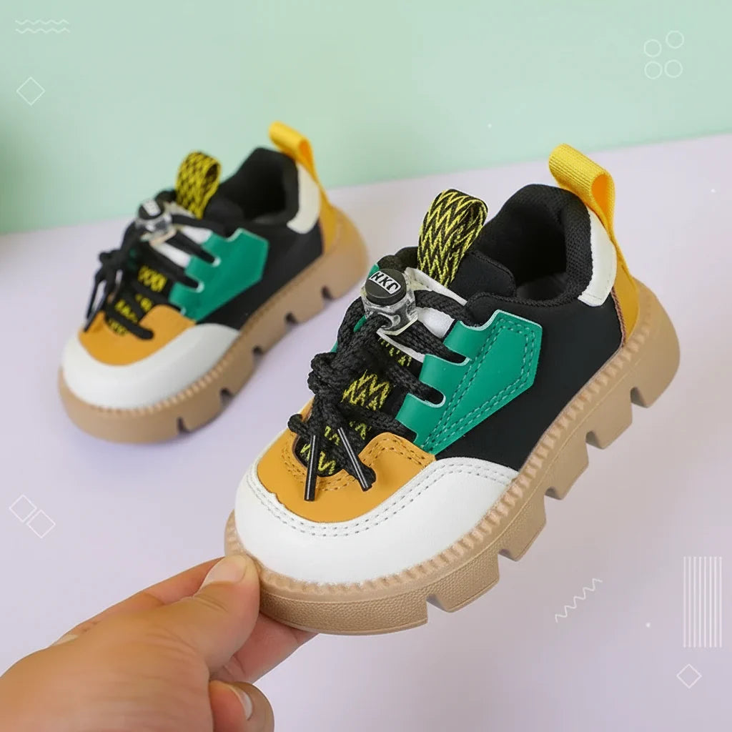 KidoStep – Bløde og praktiske – Robuste børnesneakers med tyk sål Sort/grøn / 27 (3.5 - 4.5 år) | Pädagogisches Holzspielzeug von Mein Kleines Baby