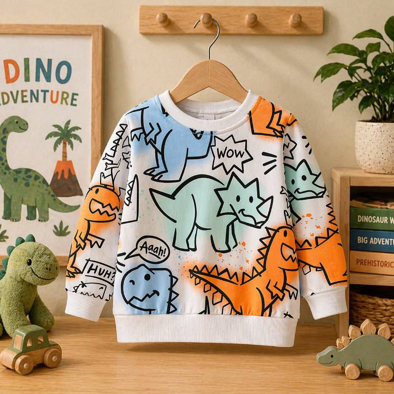 Kids Dinosaur Sweatshirt – Komfort & Stil – Dino-Kinderpullover Dino Doodle / 150 (8-9 Jahre) | Pädagogisches Holzspielzeug von Mein Kleines Baby