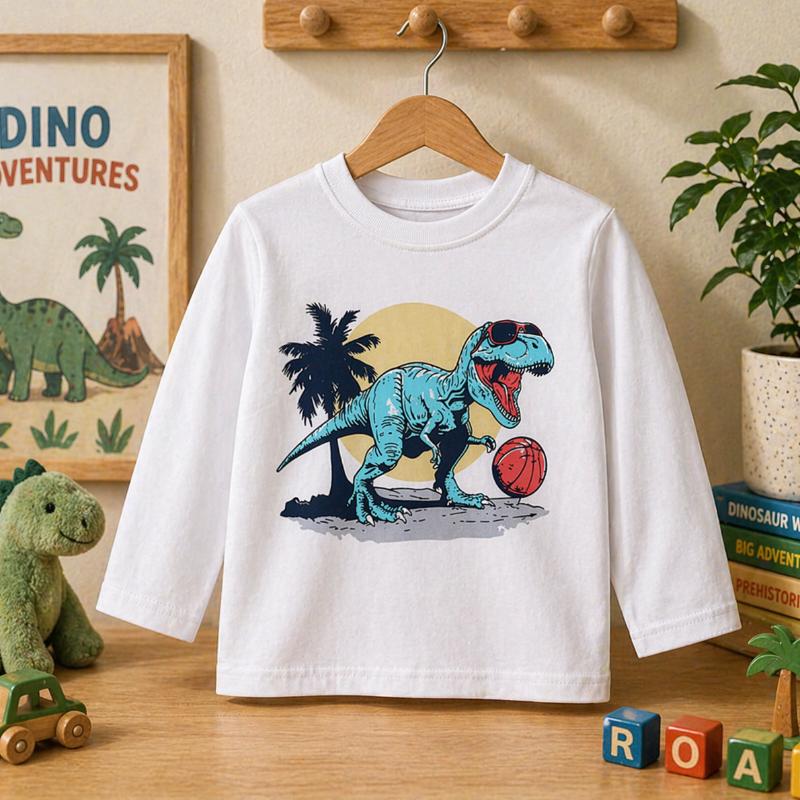 Kids Dinosaur Sweatshirt – Komfort & stil – Dino børnesweater Dino Basketball / 120 (5–6 år) | Pädagogisches Holzspielzeug von Mein Kleines Baby
