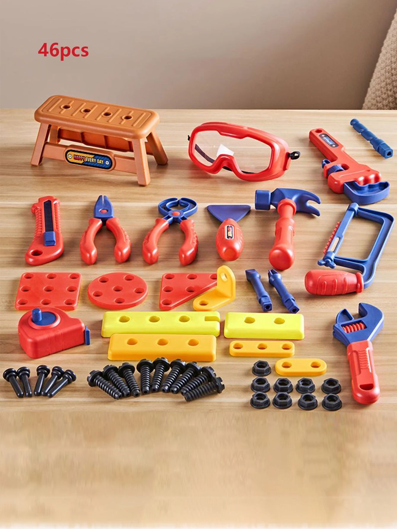 Kids Toolbox– Hart&lehrreich - Werkzeuge Spielzeug 46-teiliges Set | Pädagogisches Holzspielzeug von Mein Kleines Baby