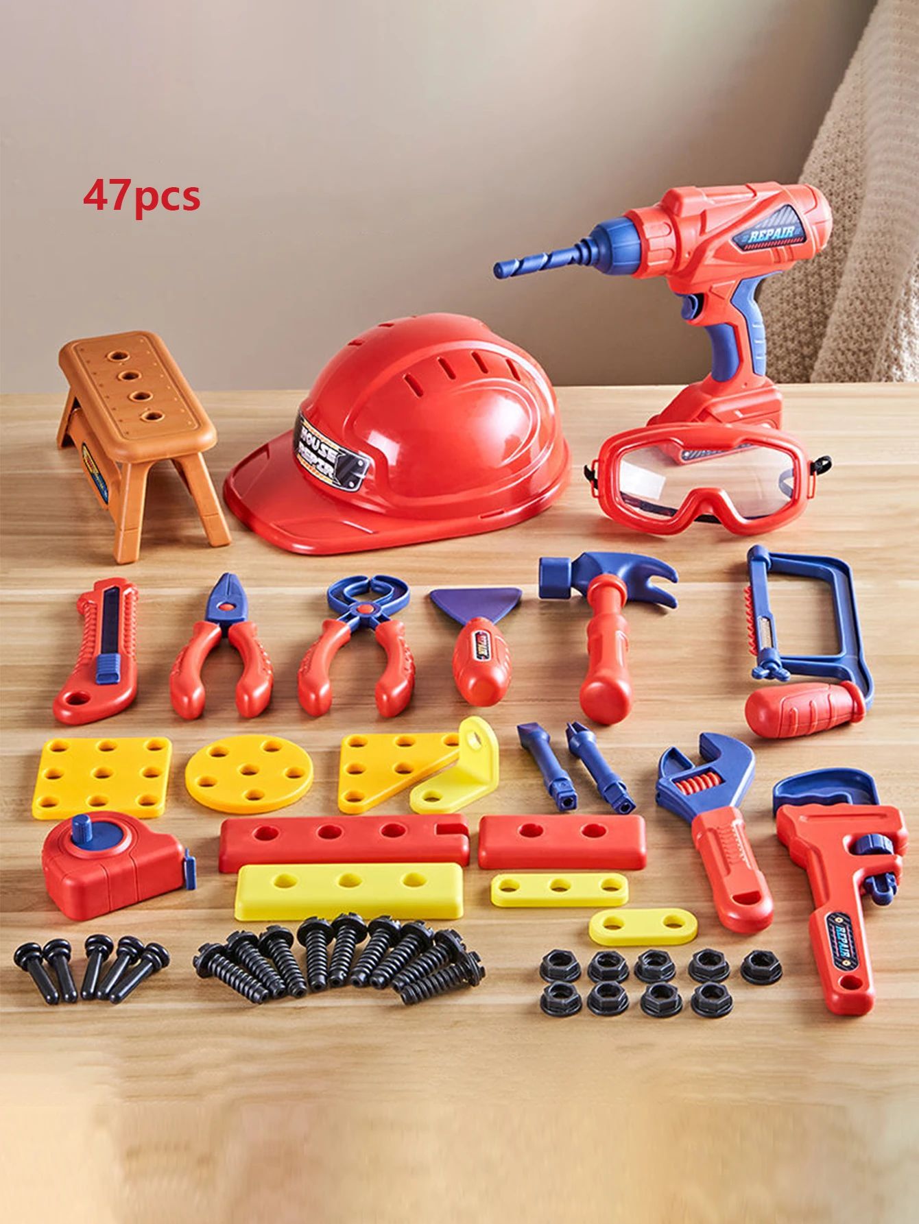 Kids Toolbox– Hart&lehrreich - Werkzeuge Spielzeug 47-teiliges Set | Pädagogisches Holzspielzeug von Mein Kleines Baby