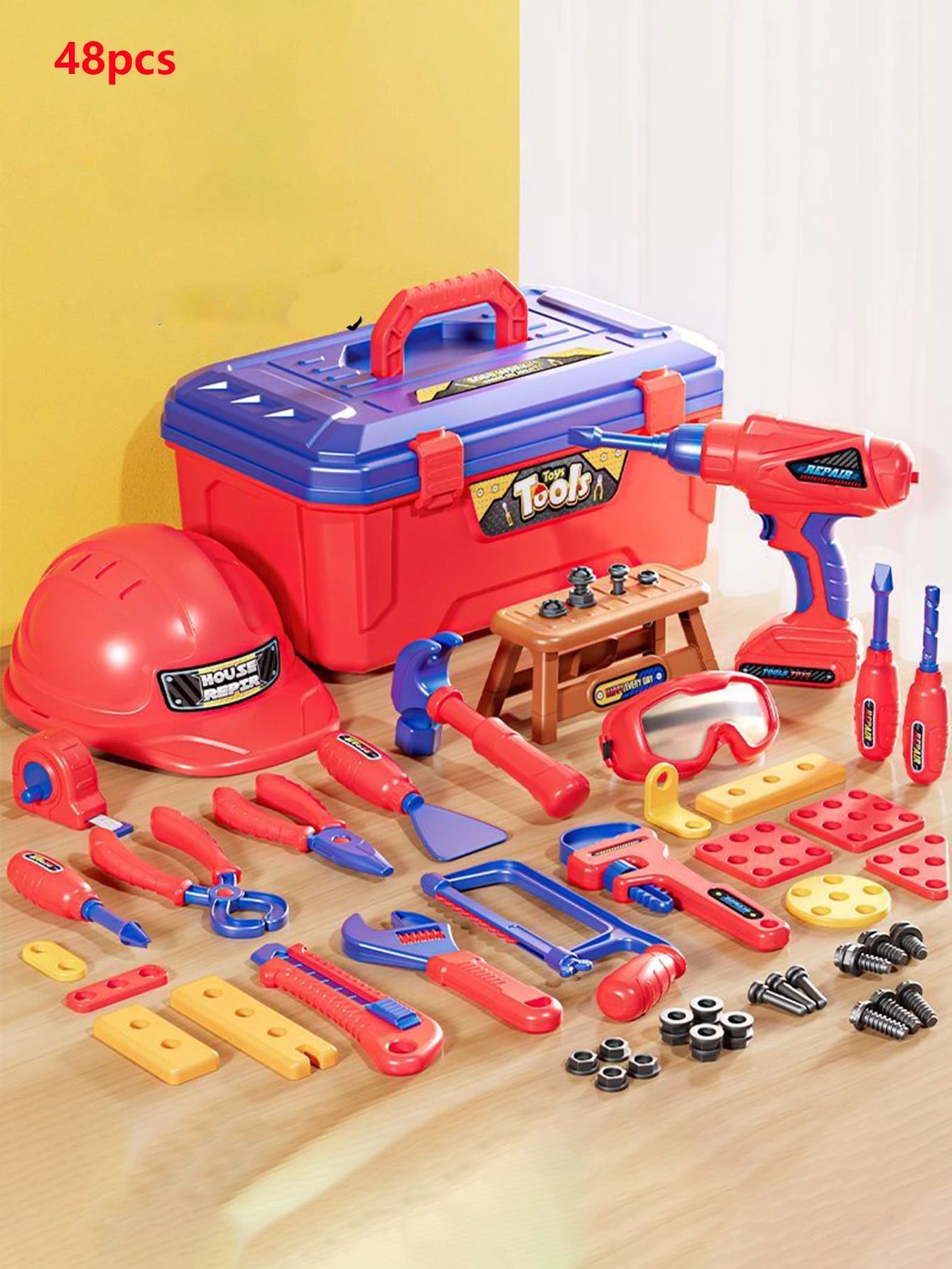 Kids Toolbox– Hart&lehrreich - Werkzeuge Spielzeug 48-teiliges Set | Pädagogisches Holzspielzeug von Mein Kleines Baby