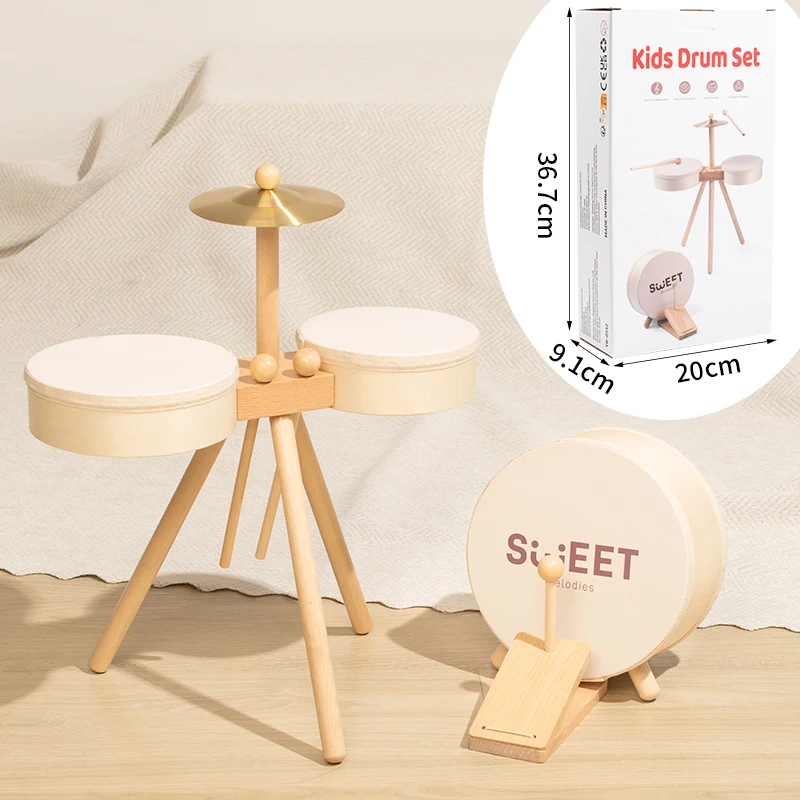 Kids Wooden Drum Toy – Musik & Kreativität – Trommel-Spielset Schlagzeug inkl. Bassdrum | Pädagogisches Holzspielzeug von Mein Kleines Baby