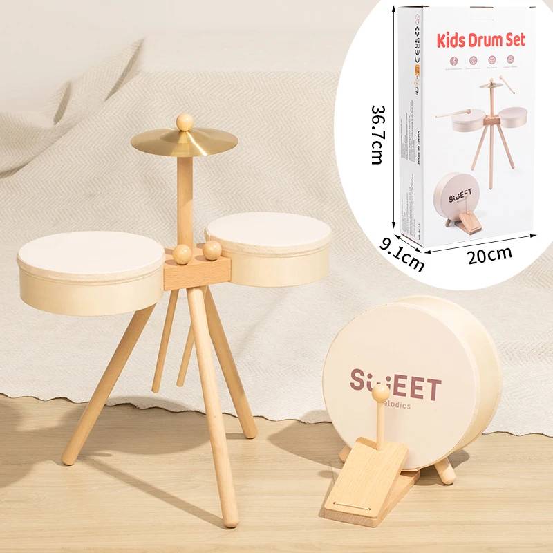 Kids Wooden Drum Toy – Musik & Kreativität – Trommel-Spielset Schlagzeug inkl. Bassdrum | Pädagogisches Holzspielzeug von Mein Kleines Baby