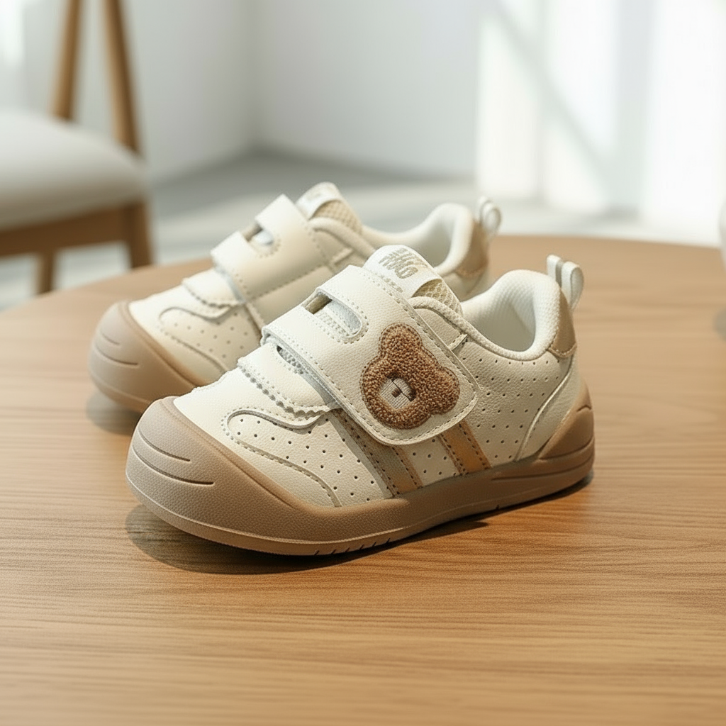 KinderMove– Robust&geschmeidig - Klettverschluss-Sneakers mit Bärenmotiv Khaki / 23 (2.5–3 Jahre) | Pädagogisches Holzspielzeug von Mein Kleines Baby
