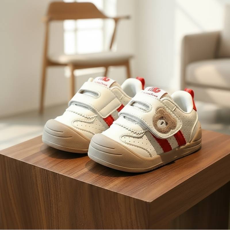 KinderMove– Robust&geschmeidig - Klettverschluss-Sneakers mit Bärenmotiv Rot / 18 (12–18 Monate) | Pädagogisches Holzspielzeug von Mein Kleines Baby