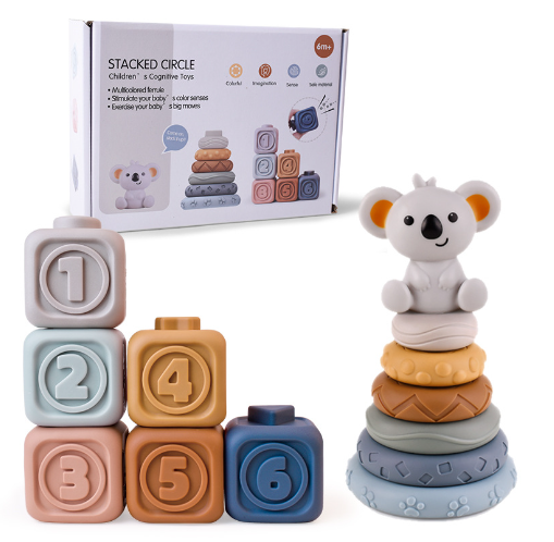 Koala Cubes™ - Zahnfreundlicher Turm - Zahnungsspielzeug 12er Set + Gratis Koala | Pädagogisches Holzspielzeug von Mein Kleines Baby