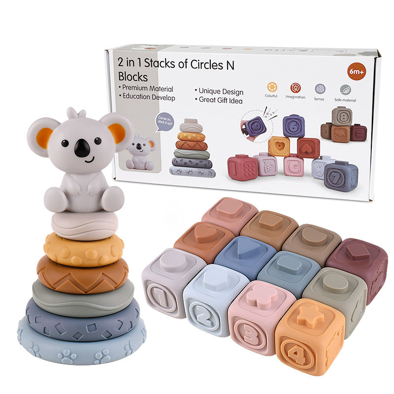 Koala Cubes™ - Zahnfreundlicher Turm - Zahnungsspielzeug 18er Set + Gratis Koala | Pädagogisches Holzspielzeug von Mein Kleines Baby