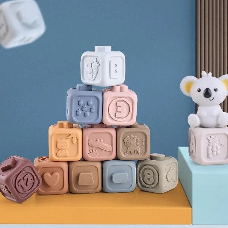 Koala Cubes™ - Zahnfreundlicher Turm - Zahnungsspielzeug 6er Set Würfeln + Gratis Koala | Pädagogisches Holzspielzeug von Mein Kleines Baby