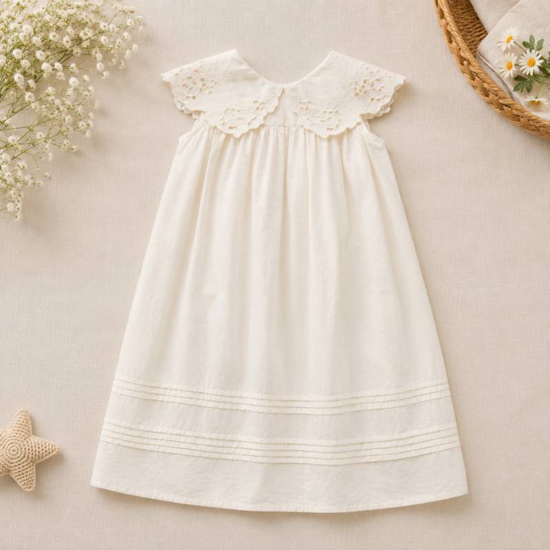 Lace Stitching Dress – Eleganz & Komfort – Spitze & Stickereien Anhänger in Form eines Schneeglöckchenblatts / 90 (18–24 Monate) | Pädagogisches Holzspielzeug von Mein Kleines Baby