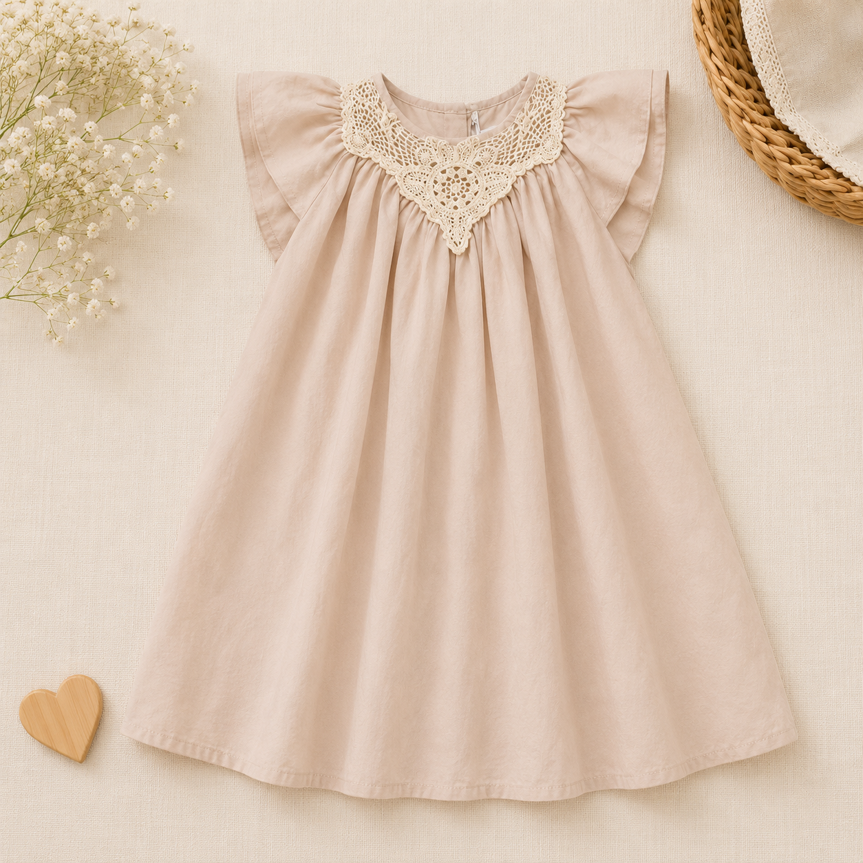Lace Stitching Dress – Eleganz & Komfort – Spitze & Stickereien Blush-Spitze „Weide“ / 140 (7–8 Jahre) | Pädagogisches Holzspielzeug von Mein Kleines Baby