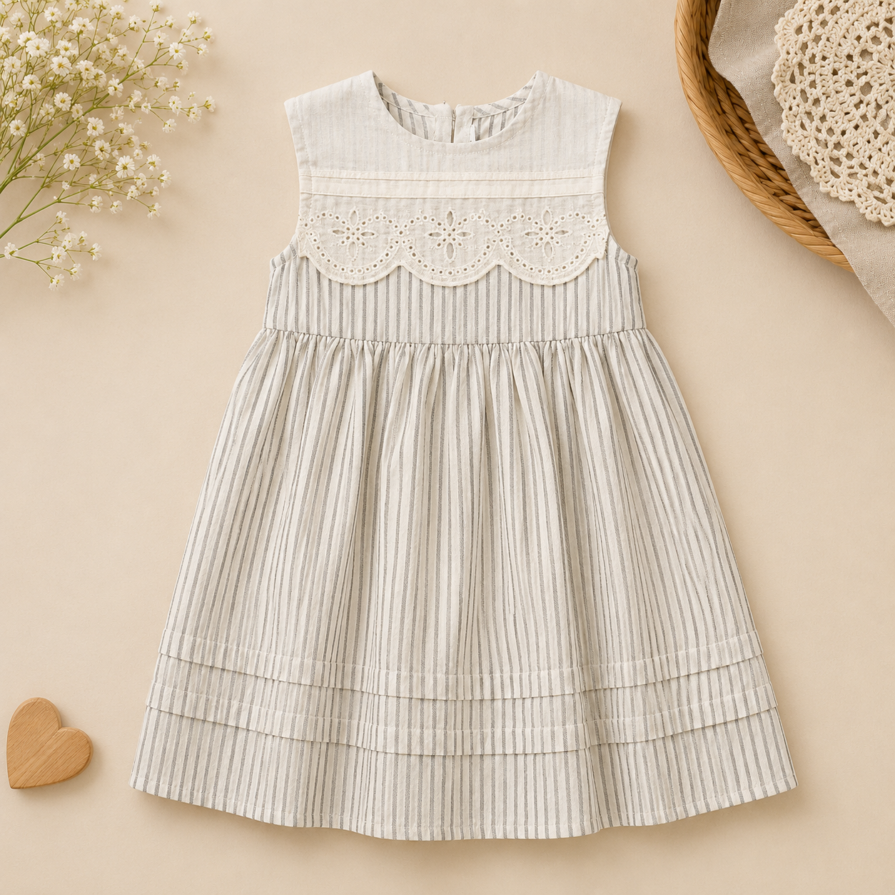 Lace Stitching Dress – Eleganz & Komfort – Spitze & Stickereien Sanfter Streifen Belle / 110 (4–5 Jahre) | Pädagogisches Holzspielzeug von Mein Kleines Baby