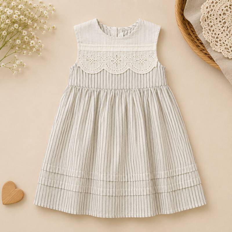 Lace Stitching Dress – Eleganz & Komfort – Spitze & Stickereien Sanfter Streifen Belle / 110 (4–5 Jahre) | Pädagogisches Holzspielzeug von Mein Kleines Baby