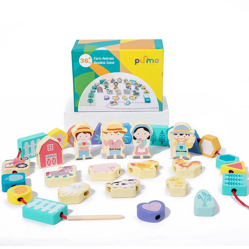 Lace&Thread™ – Stapeln&Einfädeln Spiel –  Auffädeln von Perlen Menschen | Pädagogisches Holzspielzeug von Mein Kleines Baby