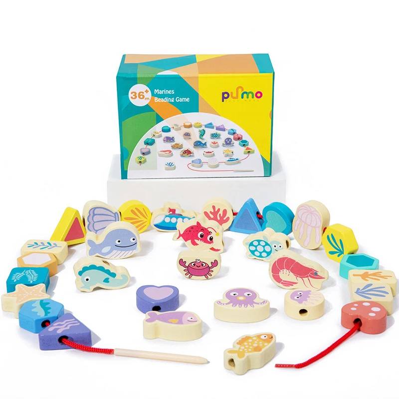 Lace&Thread™ – Stapeln&Einfädeln Spiel –  Auffädeln von Perlen Tiere | Pädagogisches Holzspielzeug von Mein Kleines Baby