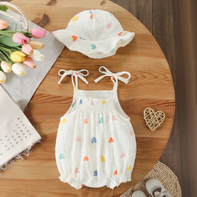 LittleBlossom – Sommerlich, bequem und stilvoll – Baby-Sling-Body mit Hut Herz / 80 (9–12 Monate) | Pädagogisches Holzspielzeug von Mein Kleines Baby