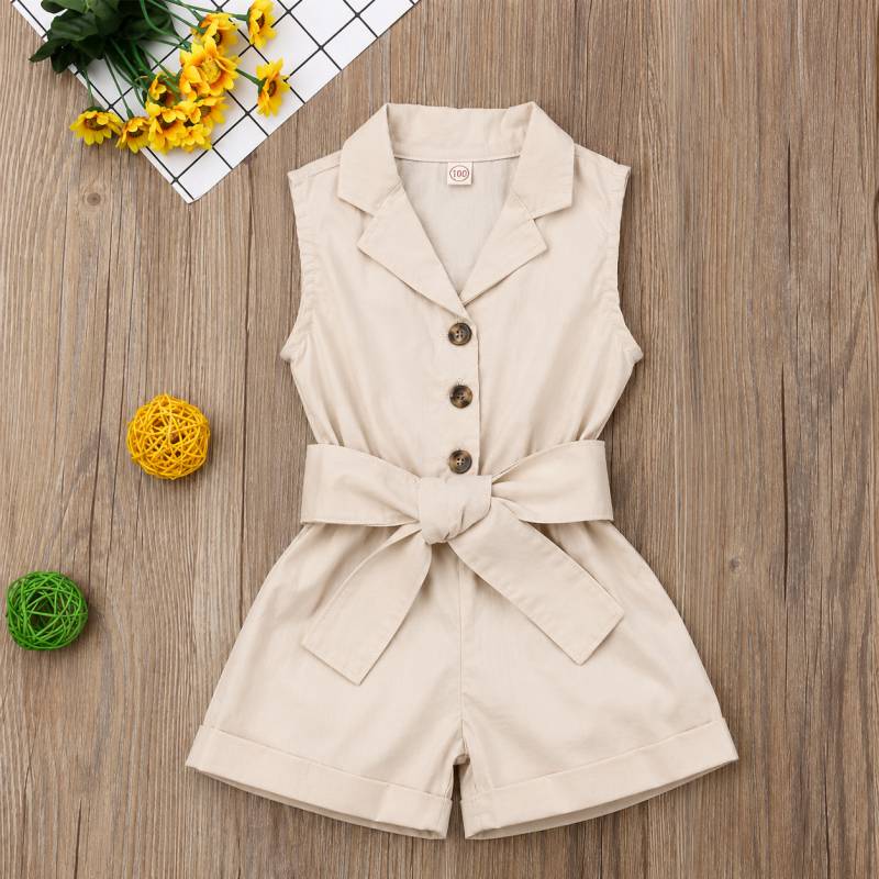 LittleLady – Elegant & Trends – Jumpsuit mit Schleife an der Taille Beige / 120 (5–6 Jahre) | Pädagogisches Holzspielzeug von Mein Kleines Baby