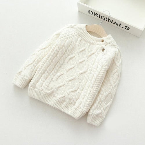 LittleLoom– Schön&Gemütlich – Gestrickter Winterpullover aus Wolle Weiß / 110 (4 Jahre) | Pädagogisches Holzspielzeug von Mein Kleines Baby