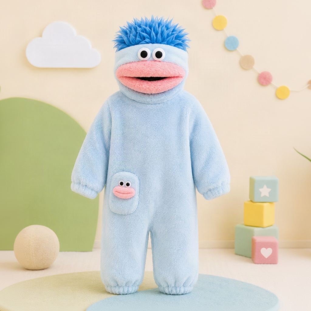 LittleMonster – Bequem & niedlich – Kinder-Strampler mit lustigem Monster-Motiv Blau / 100 (6–9 Jahre) | Pädagogisches Holzspielzeug von Mein Kleines Baby