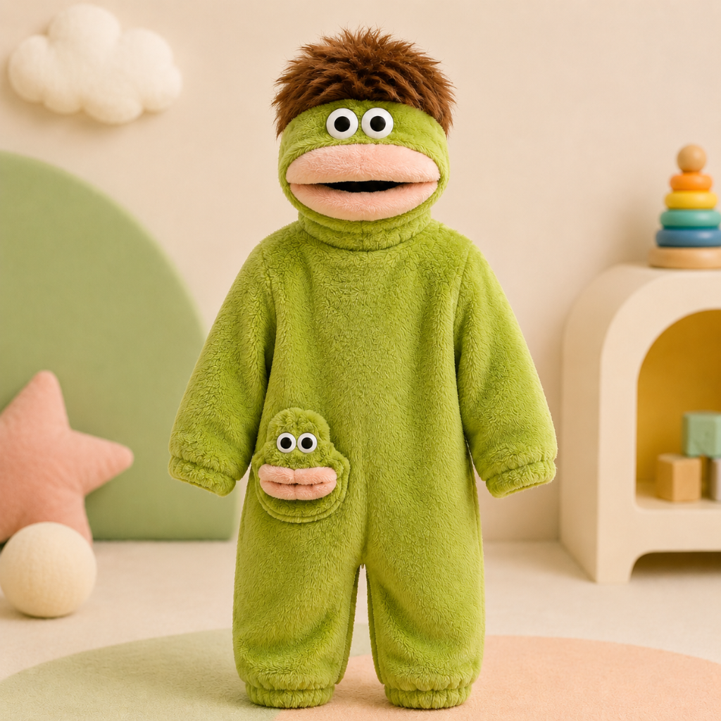 LittleMonster – Bequem & niedlich – Kinder-Strampler mit lustigem Monster-Motiv Grün / 100 (6–9 Jahre) | Pädagogisches Holzspielzeug von Mein Kleines Baby