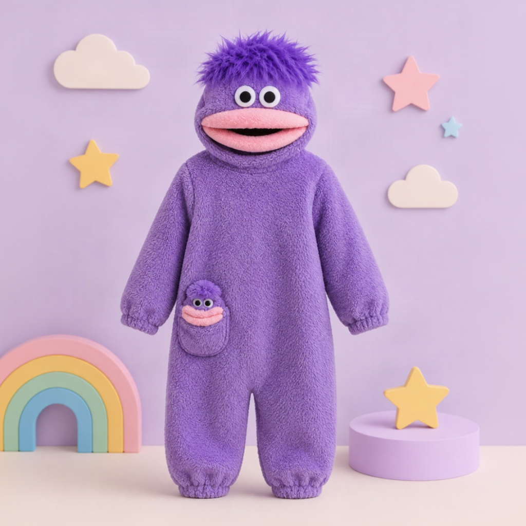 LittleMonster – Bequem & niedlich – Kinder-Strampler mit lustigem Monster-Motiv Lila / 110 (10–12 Jahre) | Pädagogisches Holzspielzeug von Mein Kleines Baby