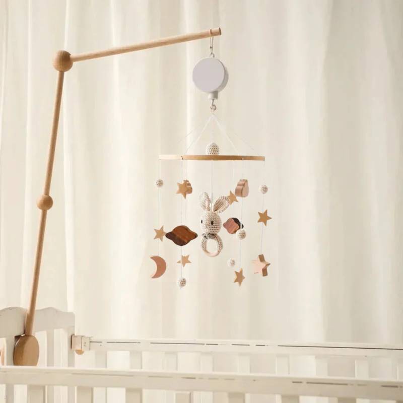 LittleNest– Natürliche Ruhe – Baby-Mobile aus Holz Kaninchen + Hängearm | Pädagogisches Holzspielzeug von Mein Kleines Baby