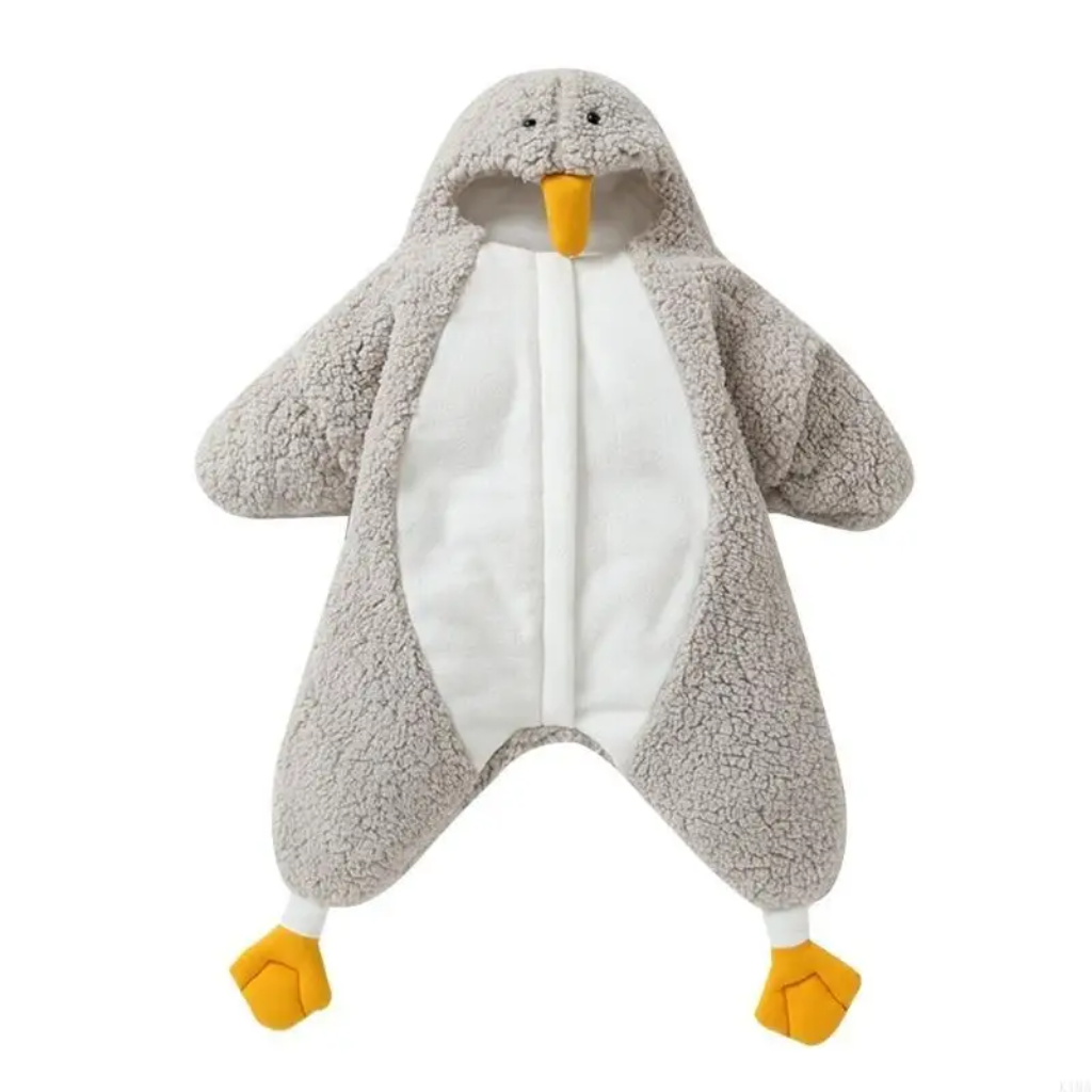 LittlePenguin – Weich & warm – Baby-Pinguin-Strampler-Schlafsack Grau / 80 (9–12 Monate) | Pädagogisches Holzspielzeug von Mein Kleines Baby