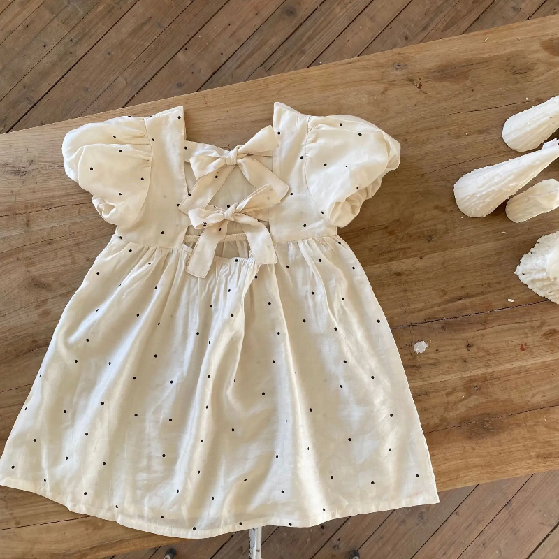 LittleTwinkle – Weich & bequem – Kinderkleid mit doppelten Schleifen 130 (6–7 Jahre) | Pädagogisches Holzspielzeug von Mein Kleines Baby