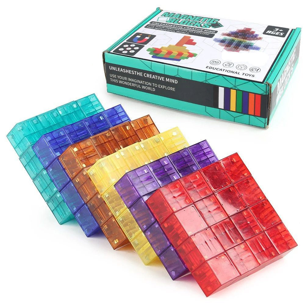 Magic Cubes - Fantasie&Spaß – Magnetische Bausteine 96 Stück | Pädagogisches Holzspielzeug von Mein Kleines Baby